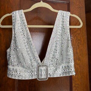 White rhinestone crop top